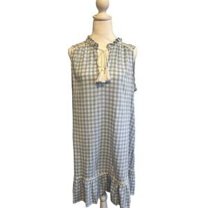 Women’s size L Crown & Ivy Linen Blend Sleeveless pastel Gingham Beachy Dress